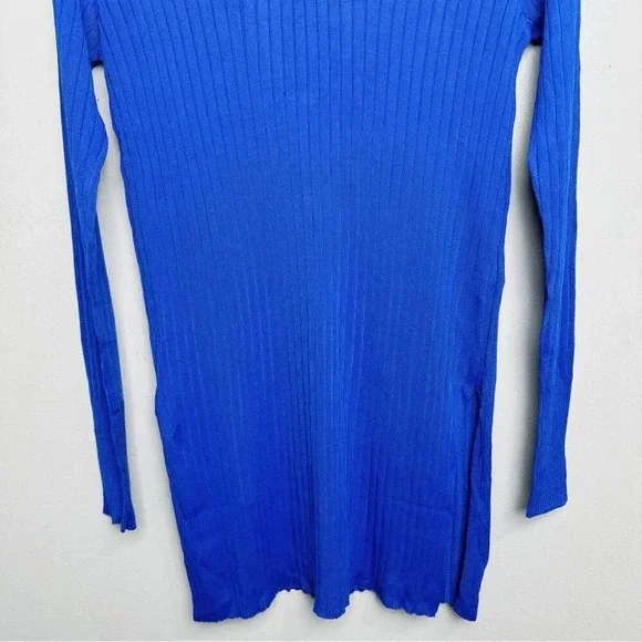 Zara Womens Size Medium Ribbed Royal Blue Slit Hem  Tunic Top - Picture 4 of 13